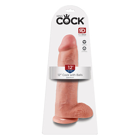 King Cock 12 in. Cock With Balls Realistic Suction Cup Dildo Beige-0