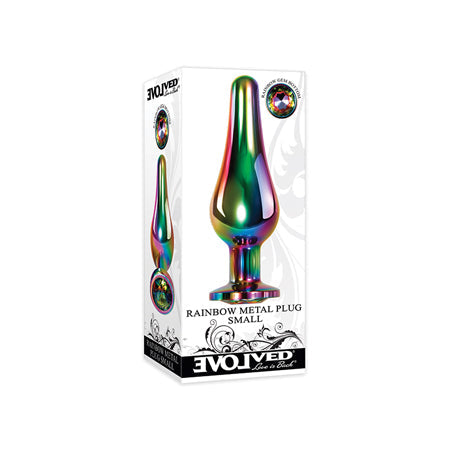 Evolved Rainbow Metal Anal Plug With Rainbow Gemstone Base Small-0