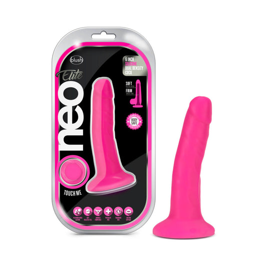 Neo Elite 6 in. Silicone Dual Density Dildo Neon Pink-0