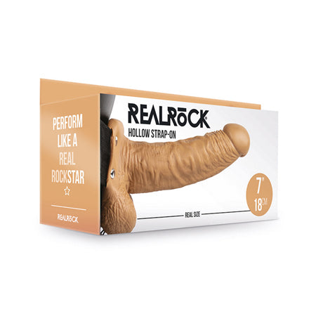 RealRock Realistic 7 in. Hollow Strap-On With Balls Tan-0