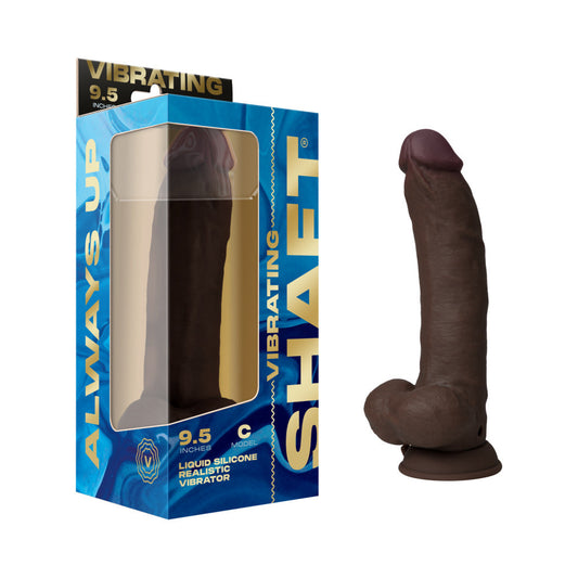Realistic liquid silicone vibrator with packaging on a white background