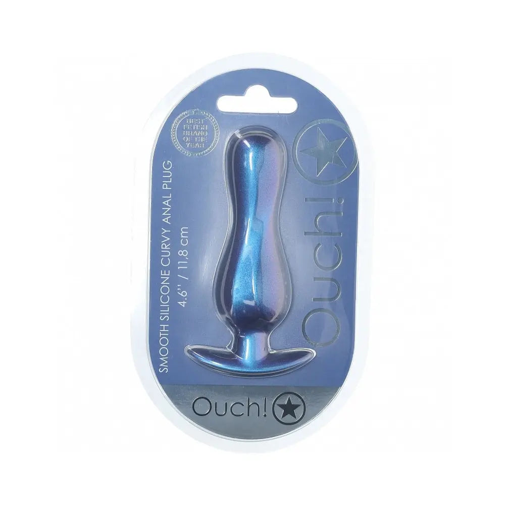 Ouch! Smooth Silicone Curvy Anal Plug 4.6 in. Metallic Blue-0