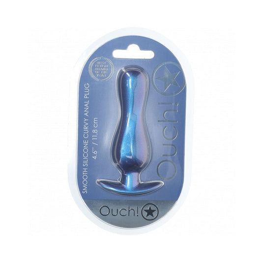 Ouch! Smooth Silicone Curvy Anal Plug 4.6 in. Metallic Blue-0